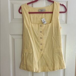 LOFT Light Yellow Vest Button-Front Tank Top